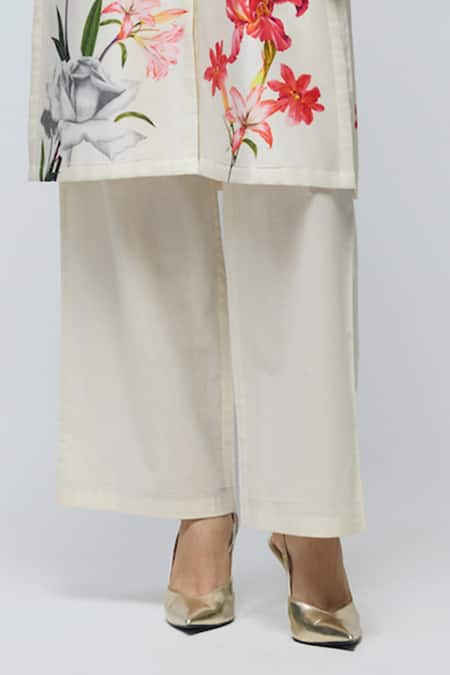 Balance By Rohit Bal Ivory Chanderi, Voile Mandarin Collar, Floral Print Tunic With Pant Online at Aza Fashions Balance By Rohit Bal_Ivory Chanderi, Voile Mandarin Collar, Floral Print Tunic With Pant _Online_at_Aza_Fashions