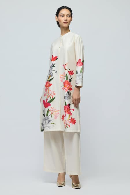 Balance By Rohit Bal Floral Print Chanderi Tunic With Pant 
