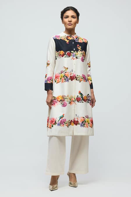 Balance By Rohit Bal Floral Print Chanderi Tunic With Pant 