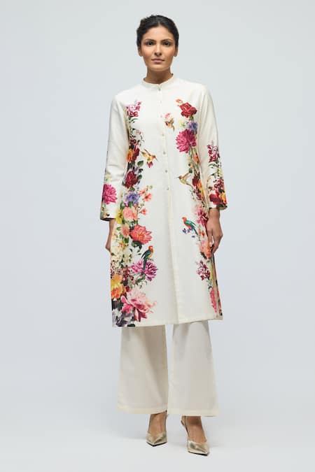 Balance By Rohit Bal Floral Print Chanderi Tunic With Pant 
