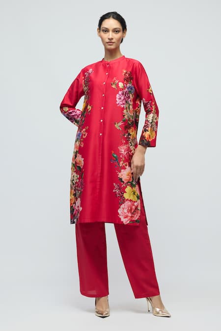 Balance By Rohit Bal Floral Print Chanderi Tunic With Pant 