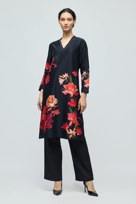 Balance By Rohit Bal Floral Print Chanderi Tunic With Pant 