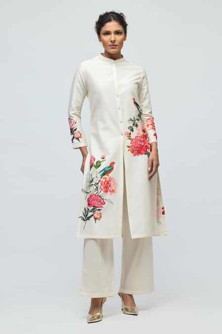 Balance By Rohit Bal Floral Print Chanderi Tunic With Pant 