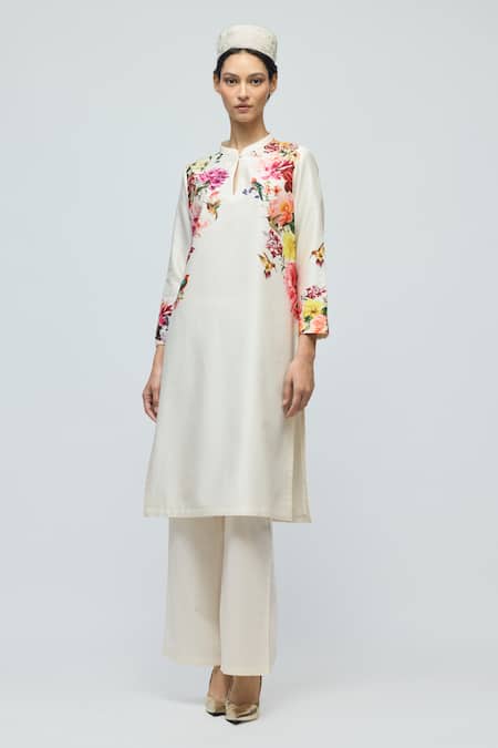 Balance By Rohit Bal Floral Print Chanderi Tunic With Pant 