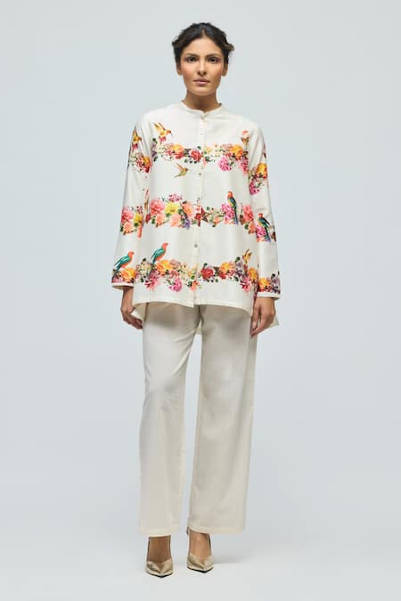 Balance By Rohit Bal Floral Print Chanderi Tunic With Pant 