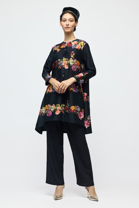 Balance By Rohit Bal Floral Print Chanderi Tunic With Pant 