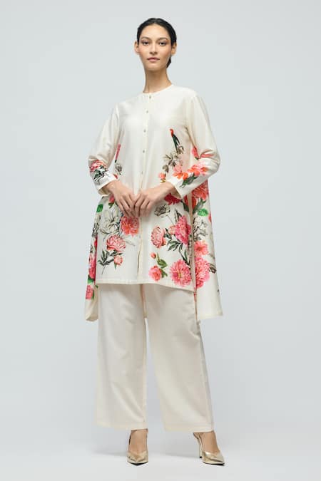 Balance By Rohit Bal Floral Print Chanderi Tunic With Palazzo 