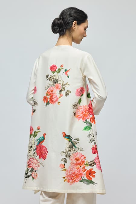 Shop Balance By Rohit Bal Ivory Chanderi, Voile Round Neck Floral Print Tunic With Palazzo Online at Aza Fashions Shop_Balance By Rohit Bal_Ivory Chanderi, Voile Round Neck Floral Print Tunic With Palazzo _Online_at_Aza_Fashions