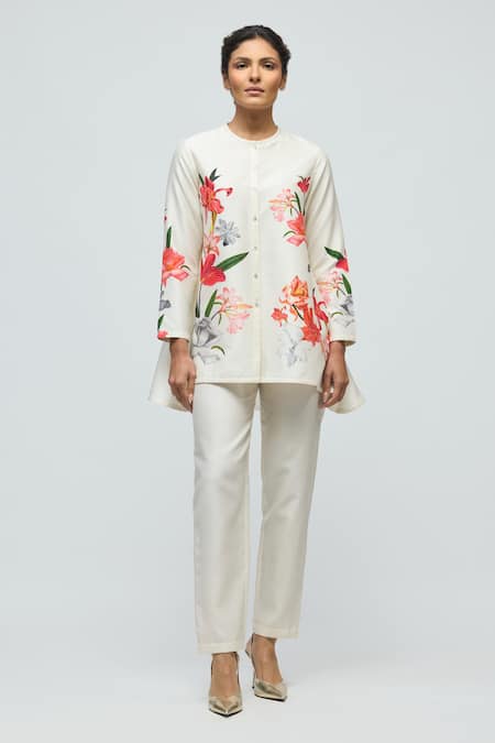 Balance By Rohit Bal Floral Print Chanderi Tunic With Pant 