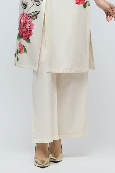Buy Balance By Rohit Bal Ivory Chanderi, Voile Collared Floral Print Tunic With Palazzo Online at Aza Fashions Buy_Balance By Rohit Bal_Ivory Chanderi, Voile Collared Floral Print Tunic With Palazzo _Online_at_Aza_Fashions