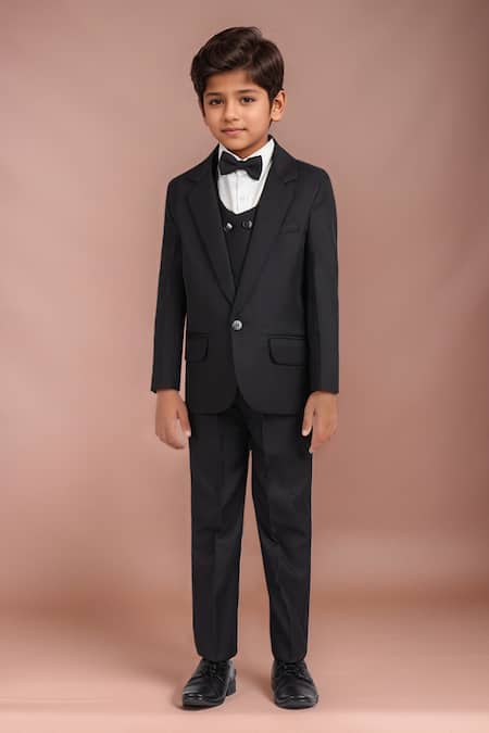 Petite Pomme Black Polyester, Cotton Satin, Rayon Solid 5 Pcs Suit Set