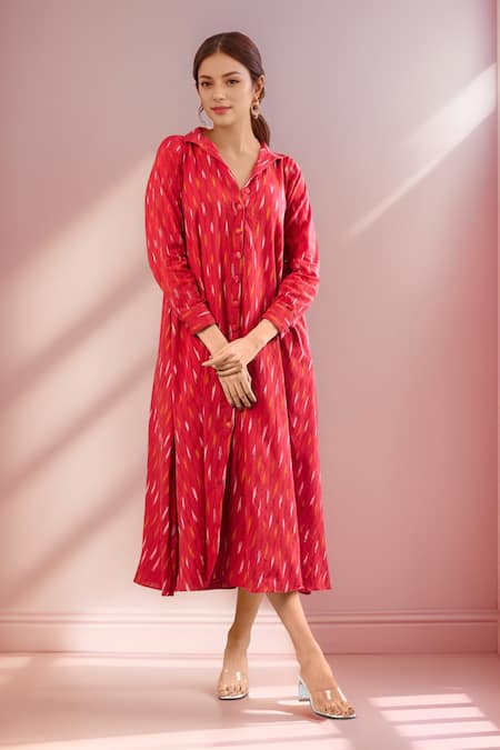 Naintara Bajaj Ikat Handloom Red Shirt Dress 
