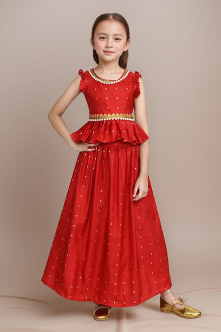 Petite Pomme Embellished Maroon Lehenga & Top Set 