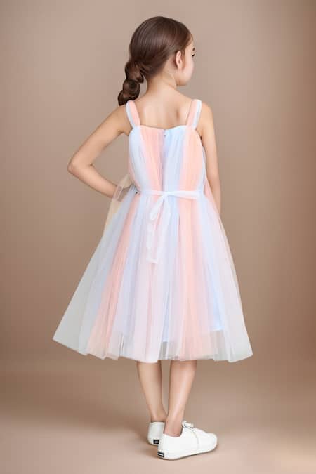 Petite Pomme Ruffled Applique A Line Dress 