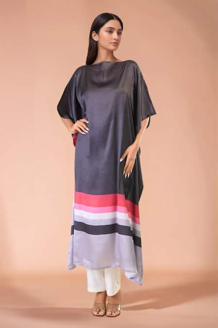 Naintara Bajaj Evening Stripe Print Slit Sleeve Kaftan 