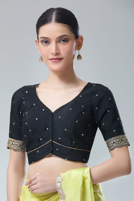 Naintara Bajaj Black Zari Thread Embroidered Saree Blouse 