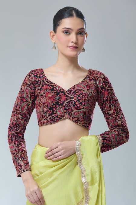 Samyukta Singhania Black Kashmiri Embroidered Saree Blouse 