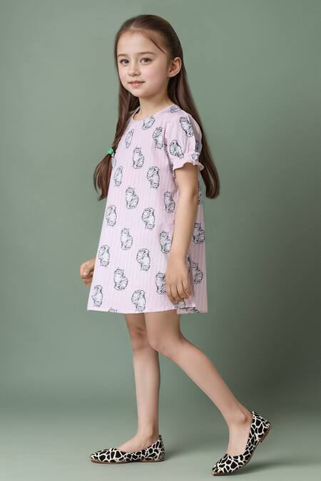 Petite Pomme_Pink Cotton Printed Dress _Online_at_Aza_Fashions