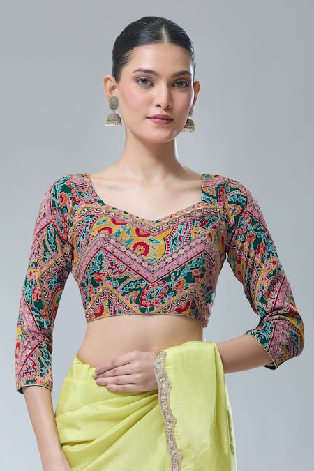 Samyukta Singhania Floral Embroidered Green Saree Blouse 