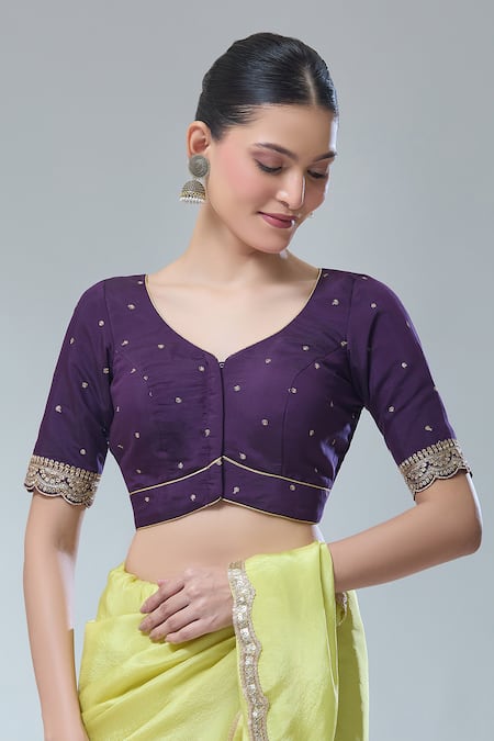 Naintara Bajaj Wine Silk Sequins, Zari Thread Work Saree Blouse 