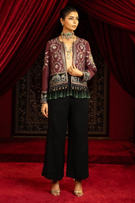 Sonia Baderia Hand Embroidered Jacket & Flared Pant Set 