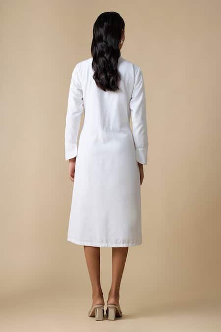 Linera Linen Blend Cording Embroidered Dress 