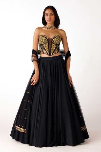 Basanti Kapde aur Koffee Sequin Embellished Corset Lehenga Set 
