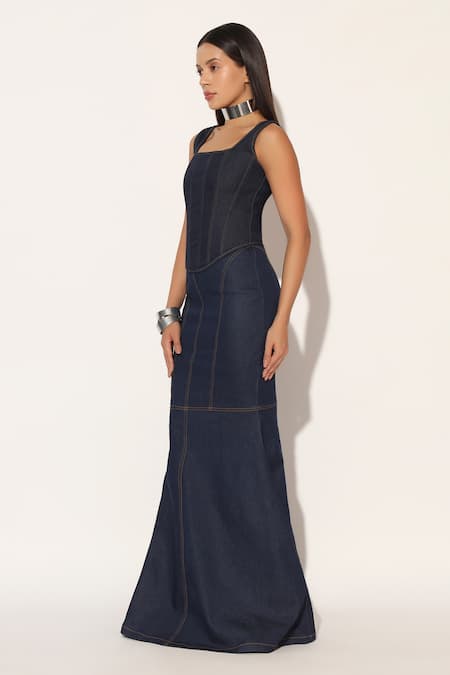 Linetribe__Blue Denim Zephora Long Skirt _at_Aza_Fashions