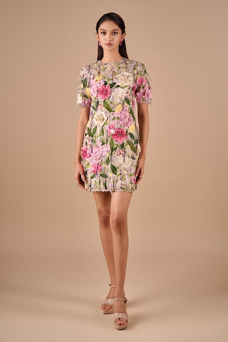 Shriya Som Floral Embroidered Bodycon Dress 