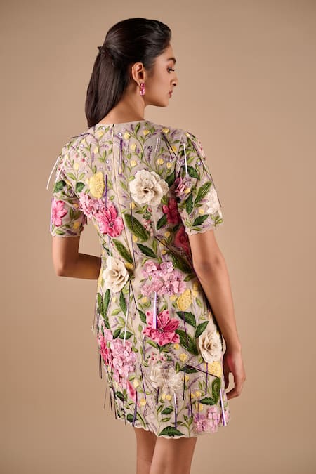 Shriya Som Floral Embroidered Bodycon Dress 