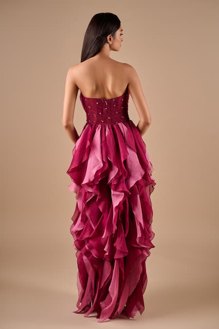 Shriya Som Corset Ruffle Bandeau Gown 