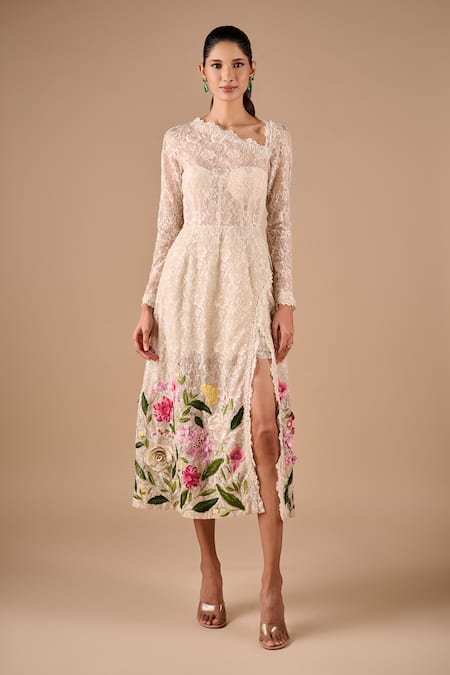 Shriya Som Multi Floral Lace Midi Dress 