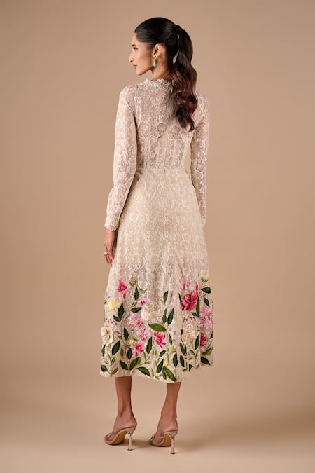 Shriya Som Multi Floral Lace Midi Dress 