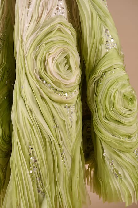 Buy_Shriya Som_Ivory Organza Sequins, Embroidery Bandeau Neck Textured Dress _Online_at_Aza_Fashions