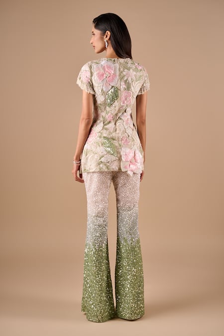 Shriya Som Beaded Floral Tunic & Ombre Sequin Pant Set 