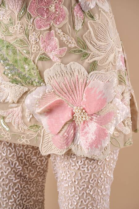 Shop_Shriya Som_Pink Tulle Embroidery, Beads, Lace, Beaded Floral Tunic And Ombre Pant Set _Online_at_Aza_Fashions