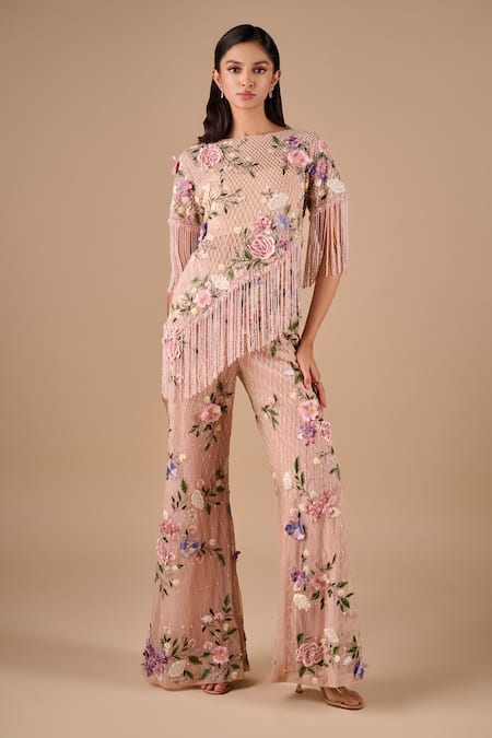 Shriya Som Floral Grid Fringe Top & Pant Set 