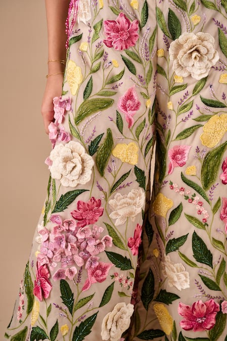 Shriya Som_Fuchsia Tulle Beads, Fringe High Neck Draped Top _Online_at_Aza_Fashions