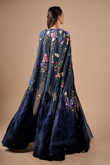 Shriya Som Draped Column Gown With Floral Textured Cape 