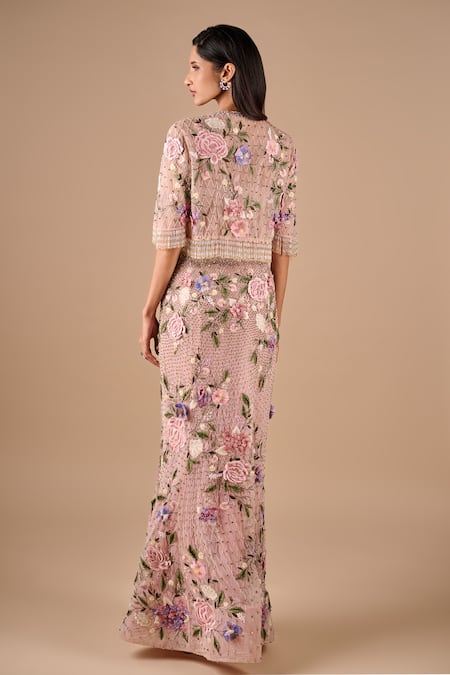 Shriya Som Bridal Fishtail Skirt & Cropped Fringe Jacket Set 