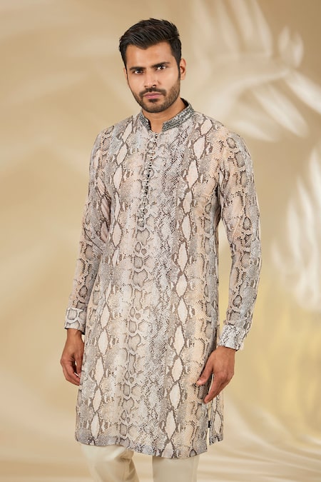 Rabani & Rakha_Multi Color Georgette, Cotton, Silk Beads Snake Print Kurta And Pant Set _Online_at_Aza_Fashions