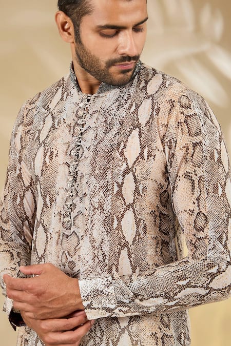 Buy_Rabani & Rakha_Multi Color Georgette, Cotton, Silk Beads Snake Print Kurta And Pant Set _Online_at_Aza_Fashions