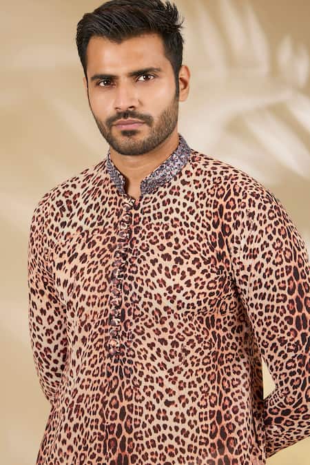 Buy_Rabani & Rakha_Multi Color Georgette, Cotton, Silk Beads Leopard Print Kurta And Pant Set _Online_at_Aza_Fashions
