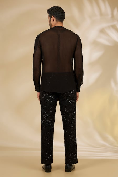 Buy_Rabani & Rakha_Black Georgette Sequins, Embroidery Bandhgala Set _Online_at_Aza_Fashions