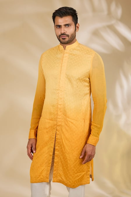 Buy_Rabani & Rakha_Yellow Georgette Embroidery Shaded Thread Booti Kurta Set _Online_at_Aza_Fashions