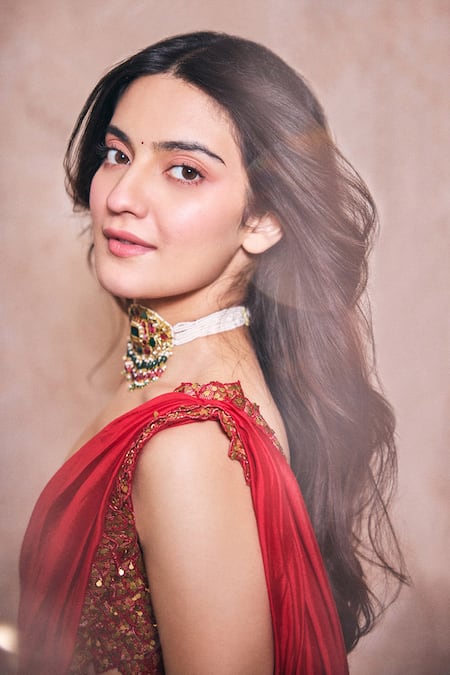 Punit Balana_Red , Organza, Chanderi Sequins, Surkh Laal Bralette Gharara Set _Online_at_Aza_Fashions