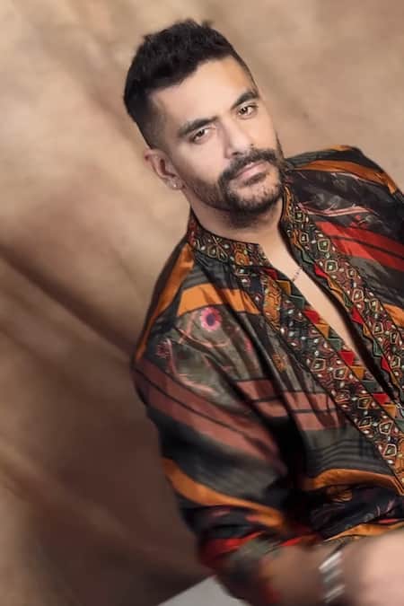 Punit Balana_Multi Color Silk Organza Embroidery, Sequins Floral Stripe Print Kurta Set _at_Aza_Fashions