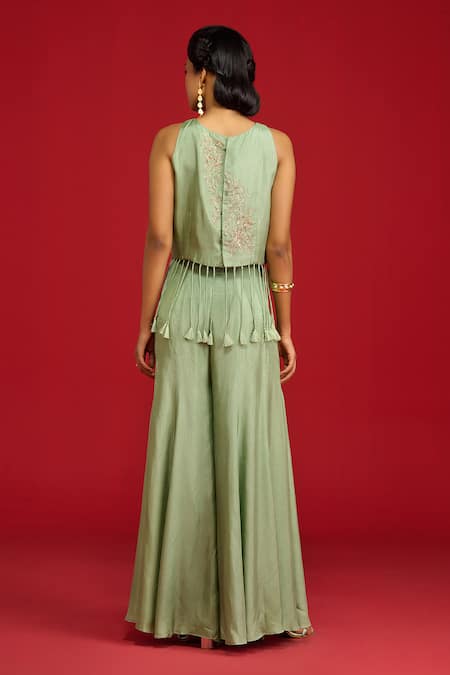 Megha Pitti Embroidered Crop Top With Flared Pant 