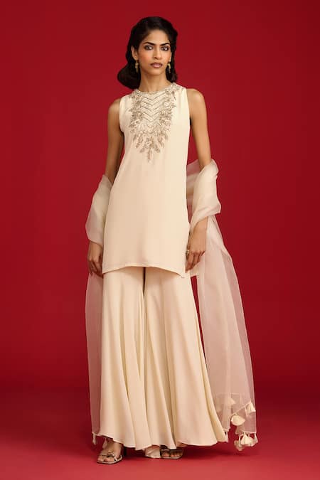 Megha Pitti Sequin Hand Embroidered Kurta Gharara Set 