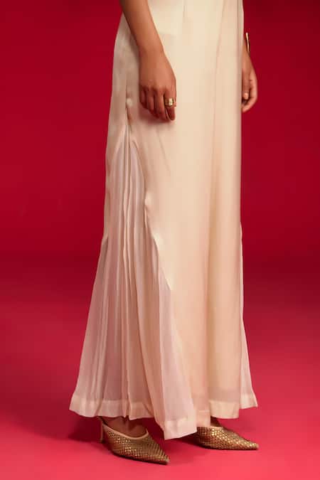 Buy_Megha Pitti_Ivory Modal, Satin, Organza Sequins, Embroidery Hand Top And Pant Set _Online_at_Aza_Fashions